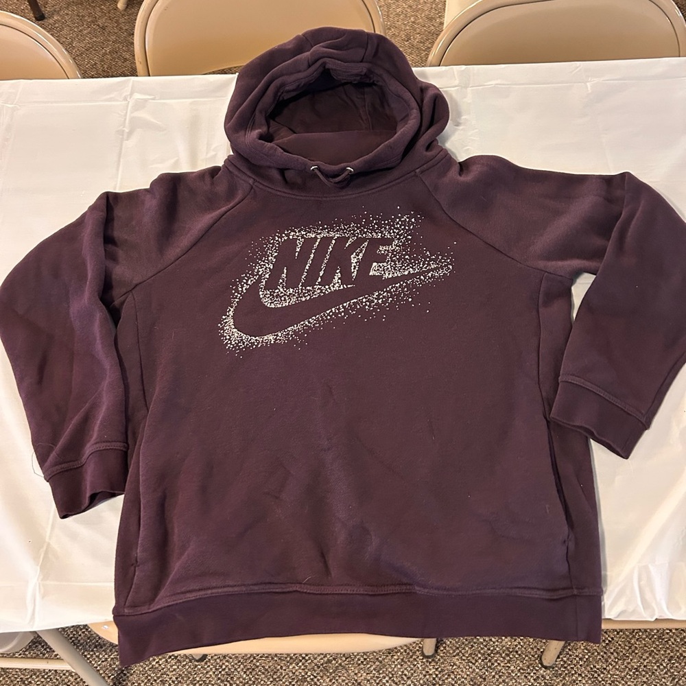 NIKE Womens LG Long Sleeve Hoodie Pullover Purple Silver Accents Funnel Neck - Picture 6 of 11